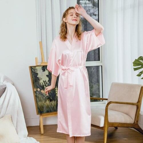 Wasteheart Red Pink Women Fashion Sleepwear Sashe Nightwear Sexy Mini Robes Faux Silk Woven Female Bathrobe Plus Size XXL