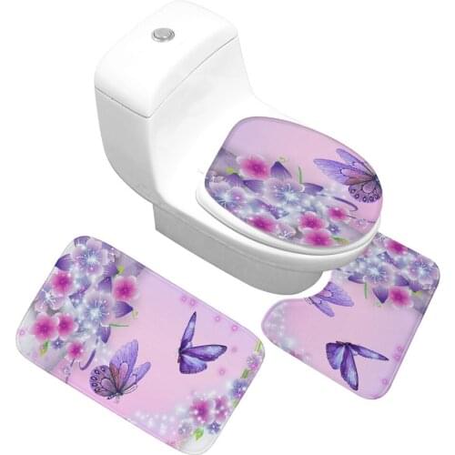 Zeegle Flower Pattern 3pcs Bath Mats Set Bathroom Carpets Set Non-slip Microfiber Toilet Rugs Toilet Floor Rugs Shower Room Mats