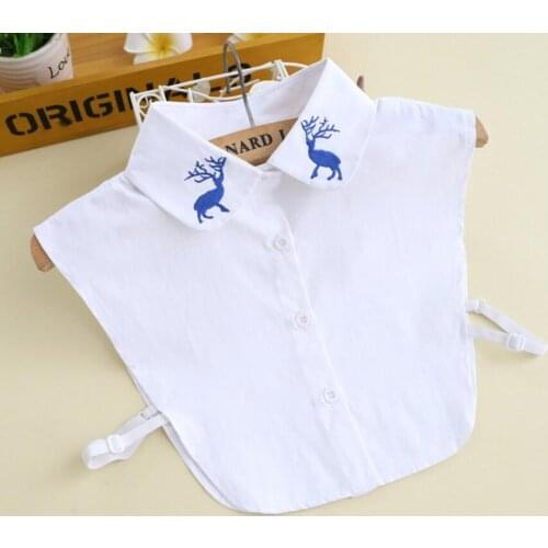 Women 's Blouse Fountain Crystal Fake Collar Lace Rhinestone Pearl Pendant Necklace White Embroidered Little Papillon Collar