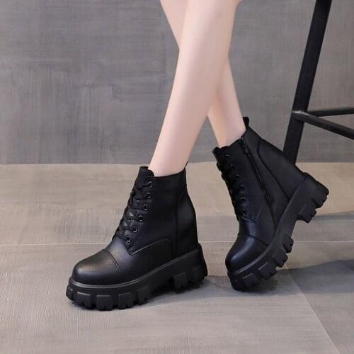 High Platform Ankle Boots for Women Fashion Cross Tied Pu Leather Boots Femme Thick Bottom Hidden Heels Zapatos De Mujer