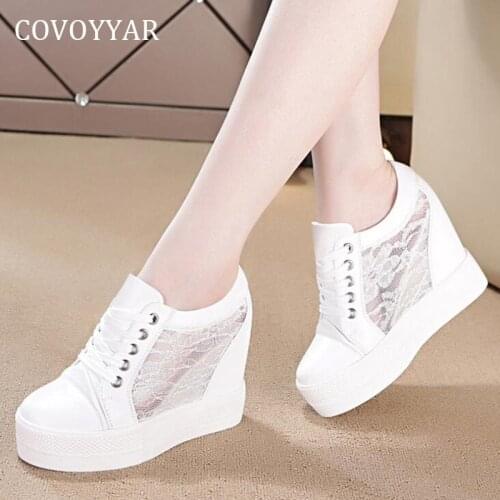 COVOYYAR Wedge Shoes Woman Platform Casual Shoes Fashion Lace Woman Sneakers Lace-up Hidden Heel Chunky Sole Lady Shoes WSN383
