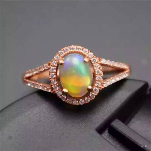 Natural Opal Rings Solid Sterling Silver 925 Plated Yellow Gold Opal Ring for Women Genuine Brilliant Fire Color Gift