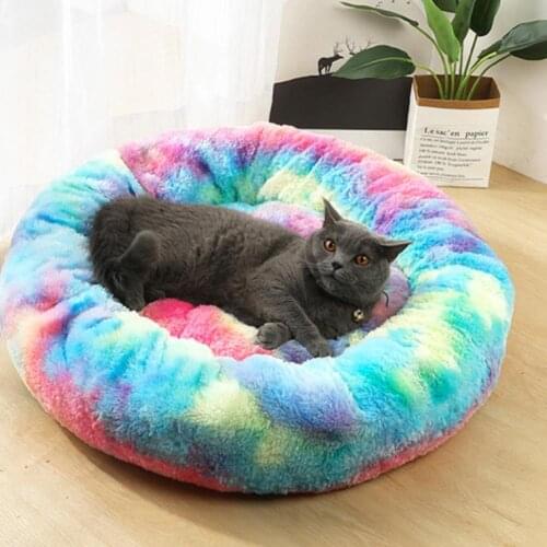 Winter Warm Fleece Dog Bed Cats Dog Puppy Warm Round Cushion Mat Pet Bed House Plush Donut Nests Pet Dog Kennel Supplies