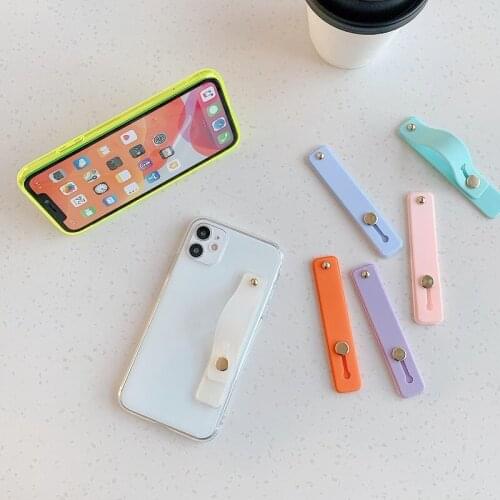 1pcs Candy Color Finger Ring Holder Silicone Phone Hand Band Holder Wristband Strap Push Pull Grip Stand Bracket for Iphone