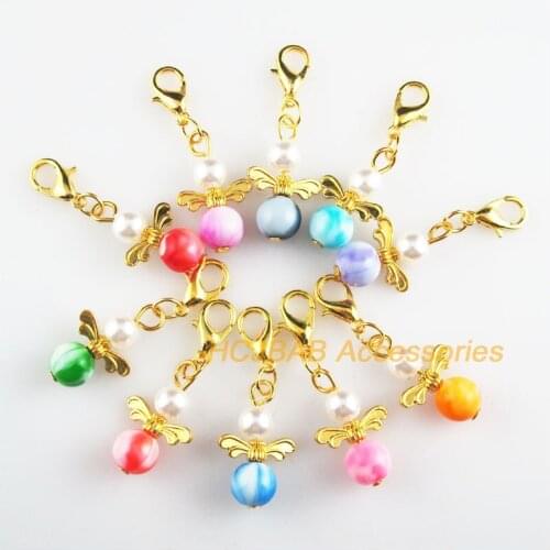 10 New Tiny 13.5x22mm Angel Charms Mixed Gradients Acrylic Gold Color Retro With Lobster Claw Clasps