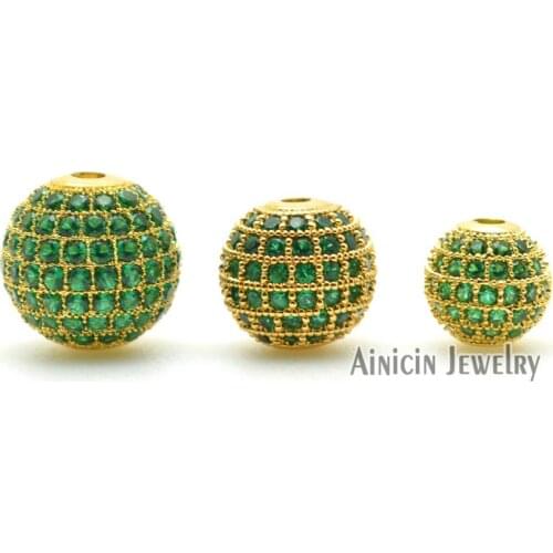 10pcs Many Color Micro Pave 8~14mm Rhinestone Crystal CZ Setting Round Shape Spacer Beads For Bracelet and Necklace Making