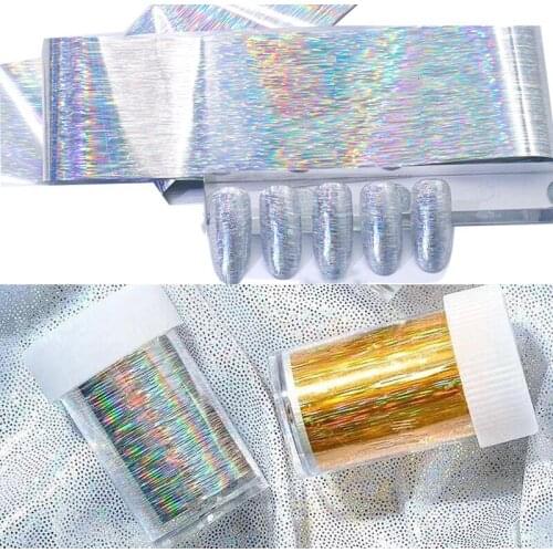 100x4cm Holographic Nail Art Foil Stripe Line Silver Gold 2 colors Laser Nail Glue Transfer Sticker Decals Can be Use for UV Gel