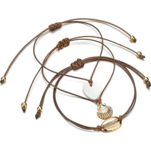 2020 Heart Shell Rope Chain Bracelets Bangles For Women Heart Shell Metal Charm Bracelets Sets Jewelry