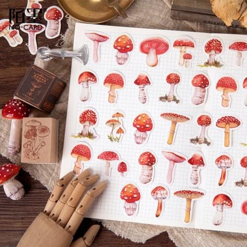 45pcs Vintage Mushroom collection Sticker Box Cartoon Stickers DIY Dairy Decoration Self Adheive Scrapbook Sticker