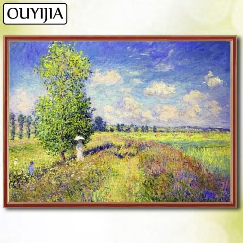 OUYIJIA Monet 5D DIY Diamond Famous Painting'The Summer Poppy Field'Embroidery Painting Picture Of Rhinestone Diamond Mosaic