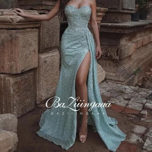 BAZIIINGAAA Luxury Ball Gown Long Woman Gown 2021 Sequins Evening Dresses Parties Robe de bal Plus Size Prom Party Gowns