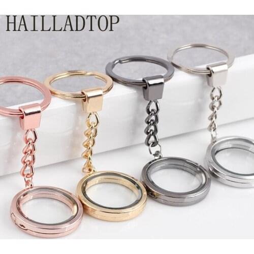 Keychain Cute Jewelry Silver Rose Gold Color Key Chain Locket Photo Men Jewelry Openable Magnetic Glass Locket Key Chains Round
