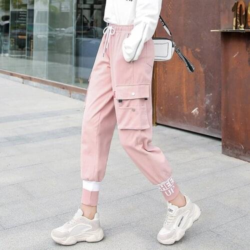 Pink Cargo Pants Women Harajuku Casual Hip Hop Pants Funny Elastic High Waist Trousers Female High Street Sweatpants Streetwear