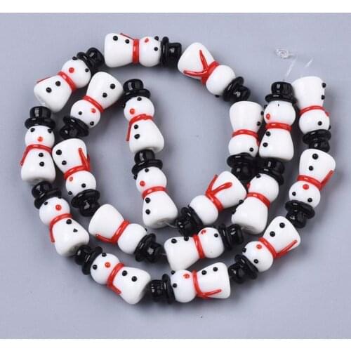 Pandahall 20pcs/Strand Handmade Lampwork Beads Strands Snowman Shape Beads for DIY Christmas Jewelry Making Accessory Multicolor