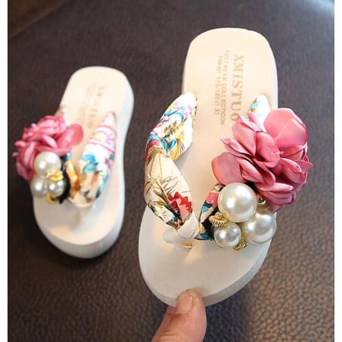 Kids Flowers Shoes Girls Flip Flop Beach Shoes Pinch Sandals Anti Slip Soft Sole Breathable Comfortable Shoes Summer Girl Sandal