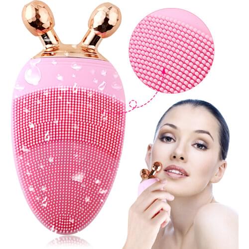 DIOZO 2 in 1 Mini Electric Face Cleansing Brush Ball Roller Massager Rechargeable Silicone Sonic Exfoliating Facial Cleanser