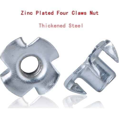 Four Claws Nut 30/20/10pcs M3 M4M5M6 M8 M10 Hickened Steel Four Claws Speaker Nut Blind Pronged Insert T-Nut for Wood Furniture