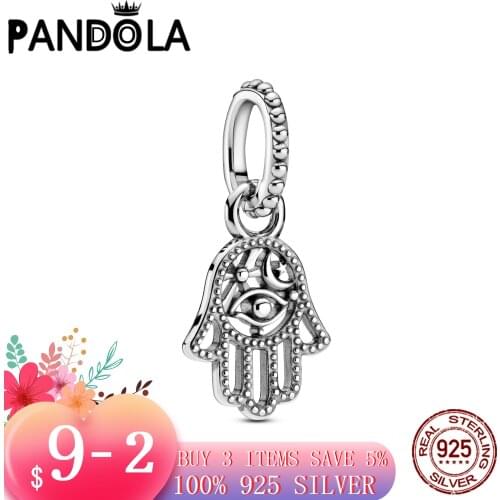 Hot 100% 925 Sterling SILVER charms Protective Hamsa Hand Dangle Charms fit Original Pandora Bracelet silver 925 jewelry
