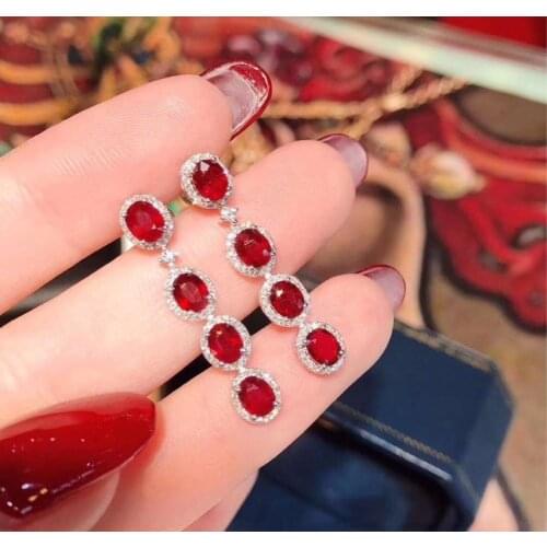 Fine Jewelry 925 Sterling Silver Natural Ruby Girl New Luxury Earring Eardrop Support Test Chinese Style