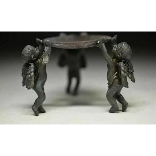 EXQUISITE LOVELY CHINESE OLD HAND CARVING PURE COPPER ANGEL CANDLESTICK