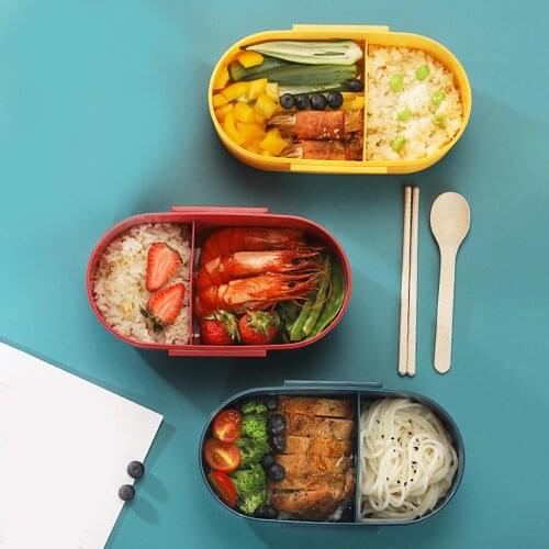 Divided Compartments Microwave Oven Lunch Box Container with Spoon Chopsticks Dishes Lunch Box