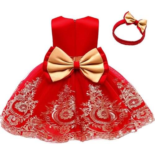 Red Girl Lace Embroidery Christmas Birthday Party Dress Flower Wedding Gown Formal Kids Dresses For Girls Teen Clothes 1-5 Years