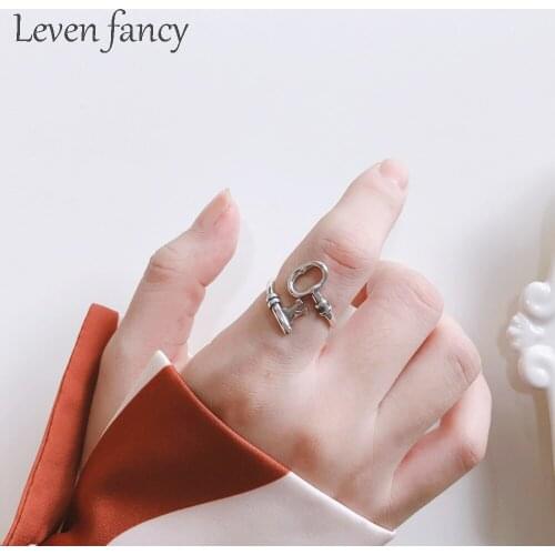 Leven Fancy 925 Sterling Silver Sideway Key Ring Jewelry in Rings Women Trendy Adjustable Wrap Open Finger Ring Anillo