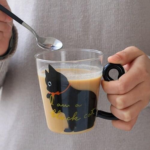 Hot 250M L Cute Cat Juice Glass Cup Coffee Milk Tea Cup Heat-resistant Glass Japanese Milk Cup Personalized Creative Drinkware