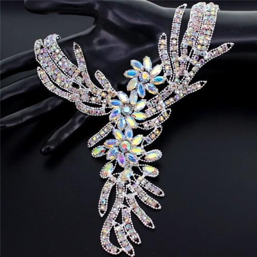 Flashing Crystal Patch Sew-on Rhinestone Adornment for Wedding Dress Choker Necklace Luxury Full Rhinestone Chain Tassel