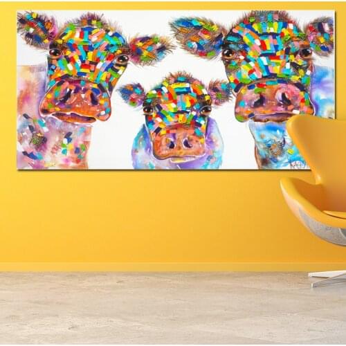 MUTU Colorful Watercolor Canvas Painting Cow Family Wall Art Poster Prints Decorative Animal Pictures For Living Room Unframed