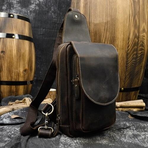 MAHEU Genuine Leather Sling Bag Anti Theft Leather Chest Bag Men Sport Biking Riding Bag Single Shoulder Bag Men Male Chest Pack