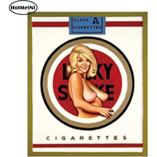 HotMeiNi 13cm x 11cm Lucky Strike Cigarette Pin Up Girl Decal Fun Cartoon Car Styling Sticker Motorcycle Car Decal Accessories