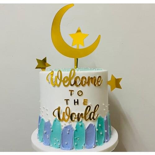 New 2pcs/lots Moon Star Acrylic Cake Toppers Gold Baby Birthday Baking Cake Toppers for Kids Birthday Party Cake Decor Supplies