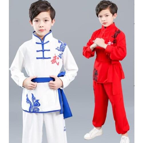 New best chinese tai uniform wushu kung fu clothing kids martial arts sets wing chun suit girls boys stage performance costumes