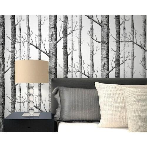 Beibehang papel de parede Interior Abstract Wallpaper Black and White Trees Nonwovens Advanced Backdrop White Birch Woods tapety