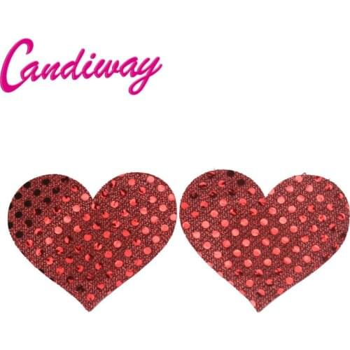 Candiway Disposable Self Adhensive Sequin Heart Shape Nipple Stickers Covers Breast Flirting Accessories For Couple 1 Pair