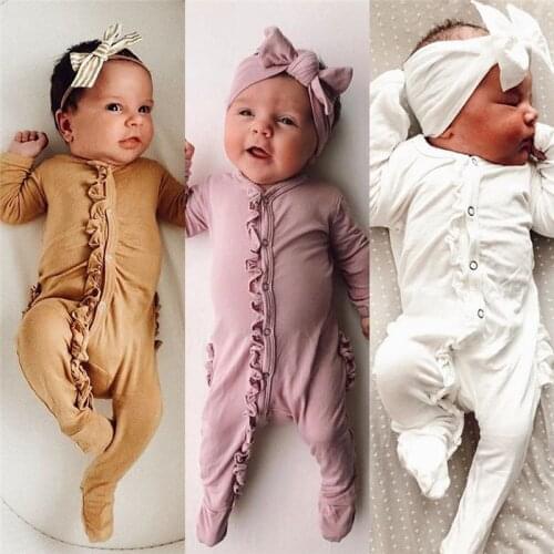Solid color Newborn Infant Baby Boys Girls Clothing Long Sleeve Rompers Jumpsuit Headband Baby Girl Outfit Clothes Set