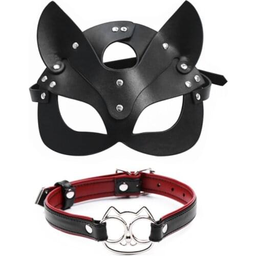 Leather Blindfold Collar Adult Games BDSM Flirt Sex Toy Sexy Eye Mask Sleeping Masquerade Cat Eye Party club Coslay Mysterious