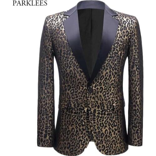 Sexy Leopard Suit Jacket Male Fashion Peak Lapel One Button Luxury Dress Blazers Mens Wedding Party Singer Stage Costume Homme