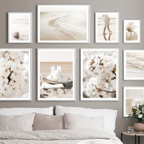 Calm Beach Sunbathing Girl Flower Pearl Conch Nordic Poster Wall Art Print Canvas Painting Wall Pictures For Living Room Decor