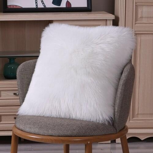 Leisure Sofa Cushion White Faux Wool Hug Pillowcase Plush Cushion Solid Color Suede Comfortable Pillowcase