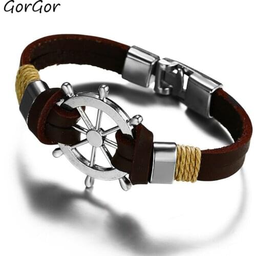 GorGor 2020 High Quality Alloy Ship Helmsman Rope Black Brown Color Trendy Bracelet for Business Men Jewelry Gift BL289