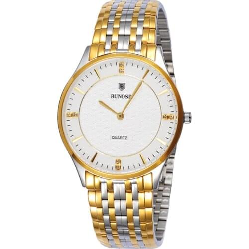 RUNOSD Mens Watch Luxury Zircon Miyota Quartz Movement Sapphire Crystal Stainless Steel Strap 5197G