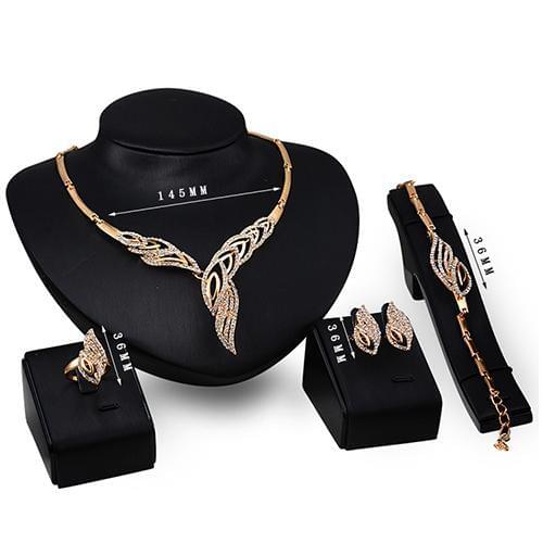 Wedding Bridal Jewelry Sets Party Wavy Rhinestone Choker Necklace Bracelet Ring Earrings Set bts bangtan серьги с камнями
