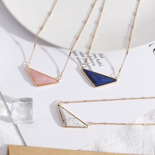 Triangular Natural Stone White Kallaite Pendant Necklace Gold Chain Pink Crystal Howlite Necklace Women Jewelry