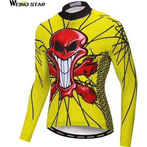 Weimostar Yellow Skull Cycling Jersey Long Sleeve Autumn Mountain Bike Wear Clothes Maillot Ciclismo Quick Dry Bicycle Jersey