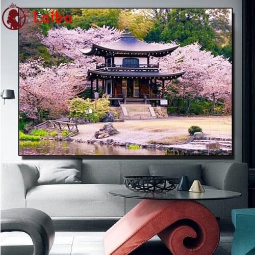 Japanese sakura tree landscape 5d diy diamond rhinestone full round square diamond painting cross stitch mosaic embroidery decor