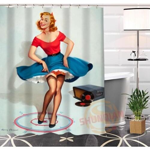 Custom Pin Up Girls Art Paintings Shower Curtain 100% Polyester Fabric New arrival Popular Modern bathroom Curtains