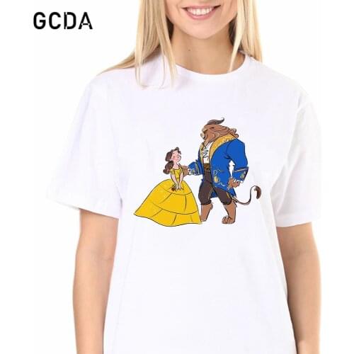 Belle Beauty and the Beast T-shirt Cute Women Gift Tshirt Funny Short Sleeve Graphic Girls Disney Top Tee Shirt Femme