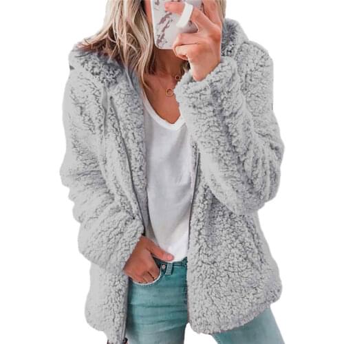 2021 Women Autumn Winter Jacket Female Coat Causal Soft Hooded Fleece Plush Warm Plus Size Faux Fur Fluffy Zipper Top